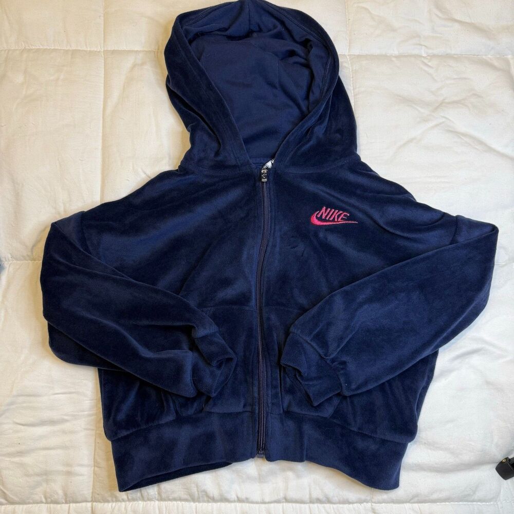 Nike 6X Navy Blue Velour Full-Zip Hooded Jacket